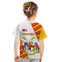 Malaysia National Crest Kid T Shirt with Red Tiger and Traditional Batik Yellow White