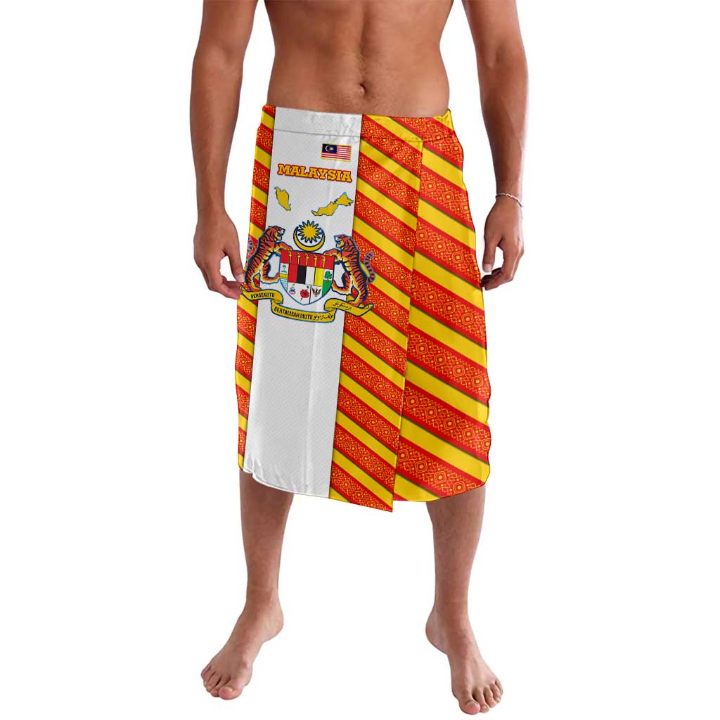 Malaysia National Crest Lavalava with Red Tiger and Traditional Batik Yellow White