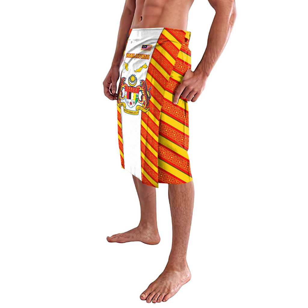 Malaysia National Crest Lavalava with Red Tiger and Traditional Batik Yellow White