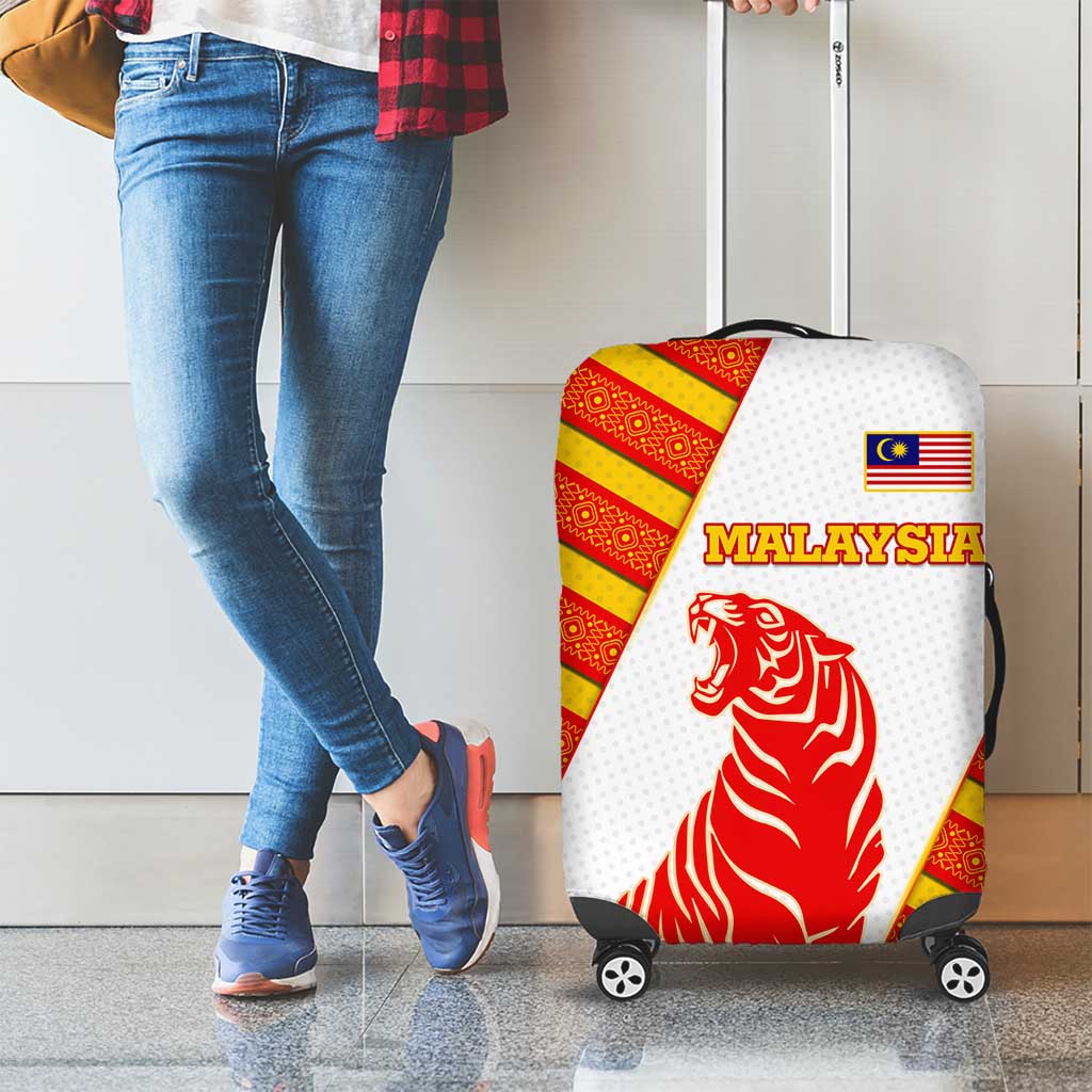 Malaysia National Crest Luggage Cover with Red Tiger and Traditional Batik Yellow White