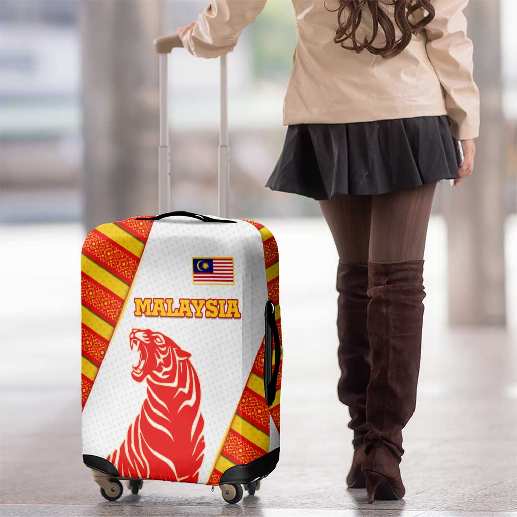 Malaysia National Crest Luggage Cover with Red Tiger and Traditional Batik Yellow White