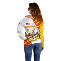 Malaysia National Crest Off Shoulder Sweater with Red Tiger and Traditional Batik Yellow White