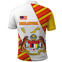 Malaysia National Crest Polo Shirt with Red Tiger and Traditional Batik Yellow White