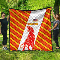 Malaysia National Crest Quilt with Red Tiger and Traditional Batik Yellow White