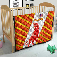 Malaysia National Crest Quilt with Red Tiger and Traditional Batik Yellow White