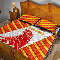 Malaysia National Crest Quilt Bed Set with Red Tiger and Traditional Batik Yellow White