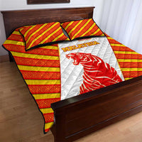 Malaysia National Crest Quilt Bed Set with Red Tiger and Traditional Batik Yellow White