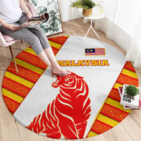 Malaysia National Crest Round Carpet with Red Tiger and Traditional Batik Yellow White