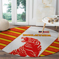 Malaysia National Crest Round Carpet with Red Tiger and Traditional Batik Yellow White