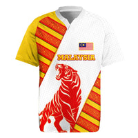 Malaysia National Crest Rugby Jersey with Red Tiger and Traditional Batik Yellow White