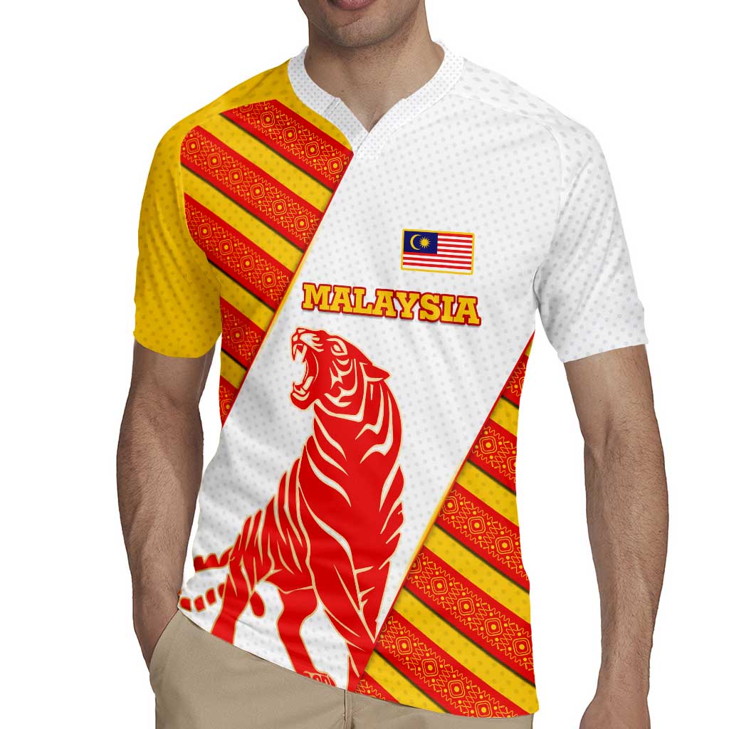 Malaysia National Crest Rugby Jersey with Red Tiger and Traditional Batik Yellow White