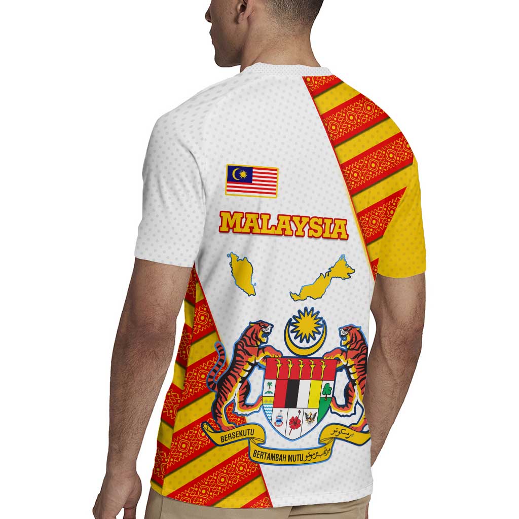 Malaysia National Crest Rugby Jersey with Red Tiger and Traditional Batik Yellow White