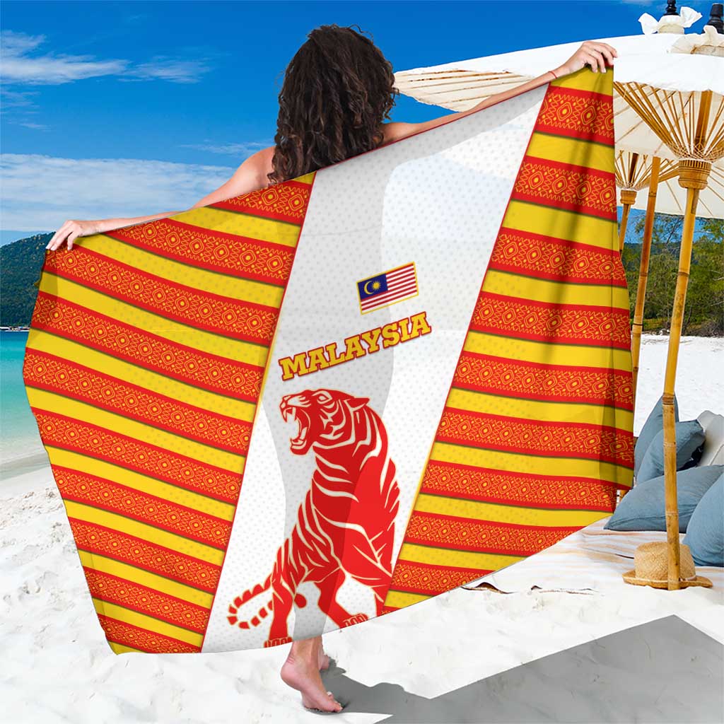 Malaysia National Crest Sarong with Red Tiger and Traditional Batik Yellow White