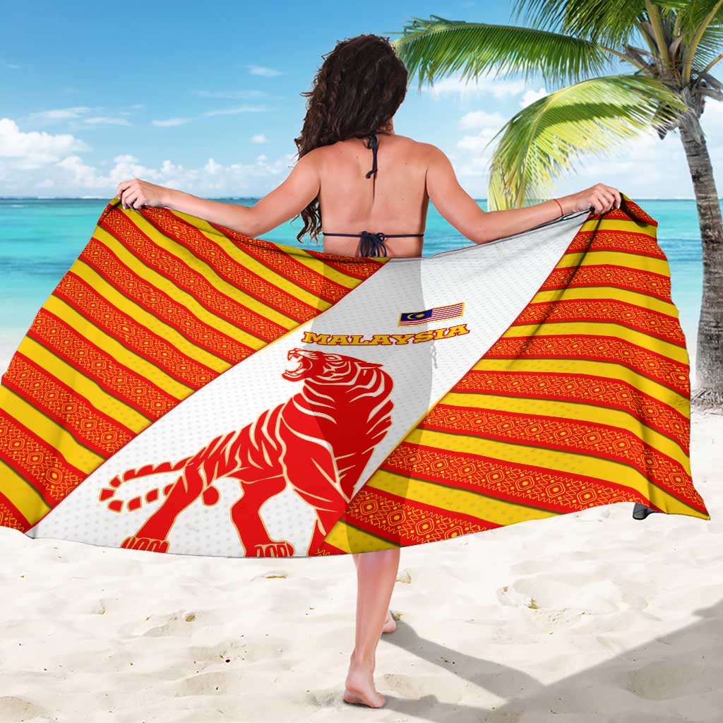 Malaysia National Crest Sarong with Red Tiger and Traditional Batik Yellow White