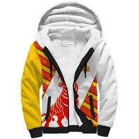 Malaysia National Crest Sherpa Hoodie with Red Tiger and Traditional Batik Yellow White