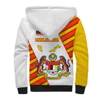 Malaysia National Crest Sherpa Hoodie with Red Tiger and Traditional Batik Yellow White