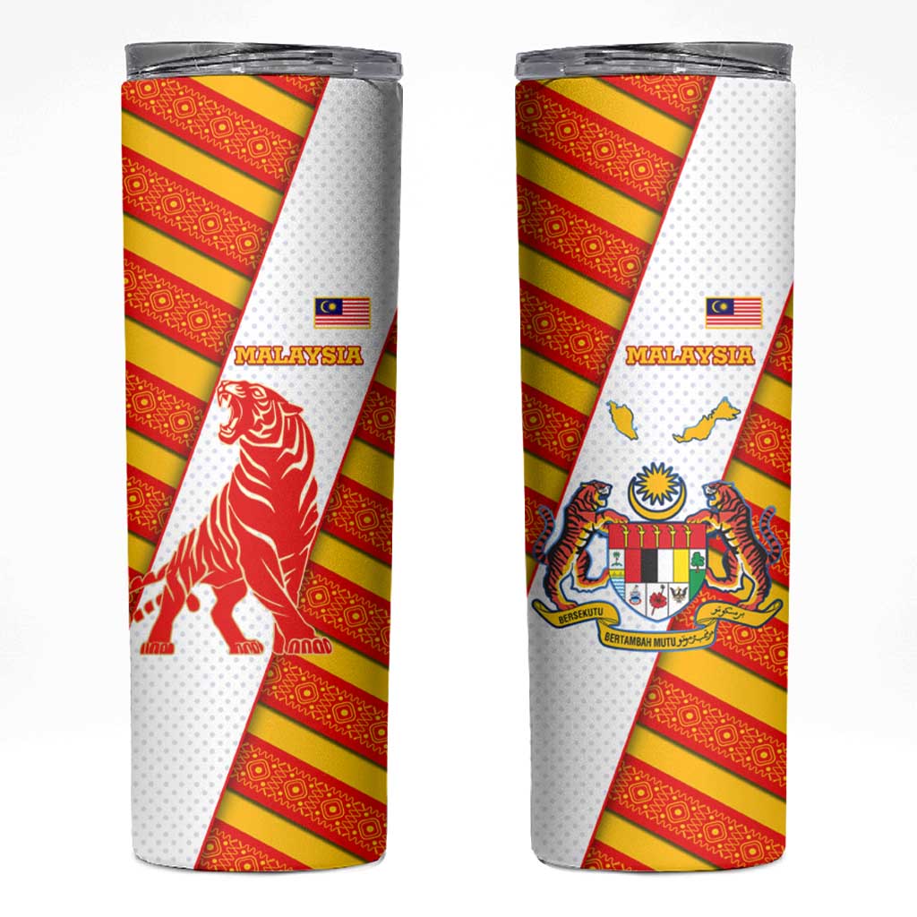 Malaysia National Crest Skinny Tumbler with Red Tiger and Traditional Batik Yellow White
