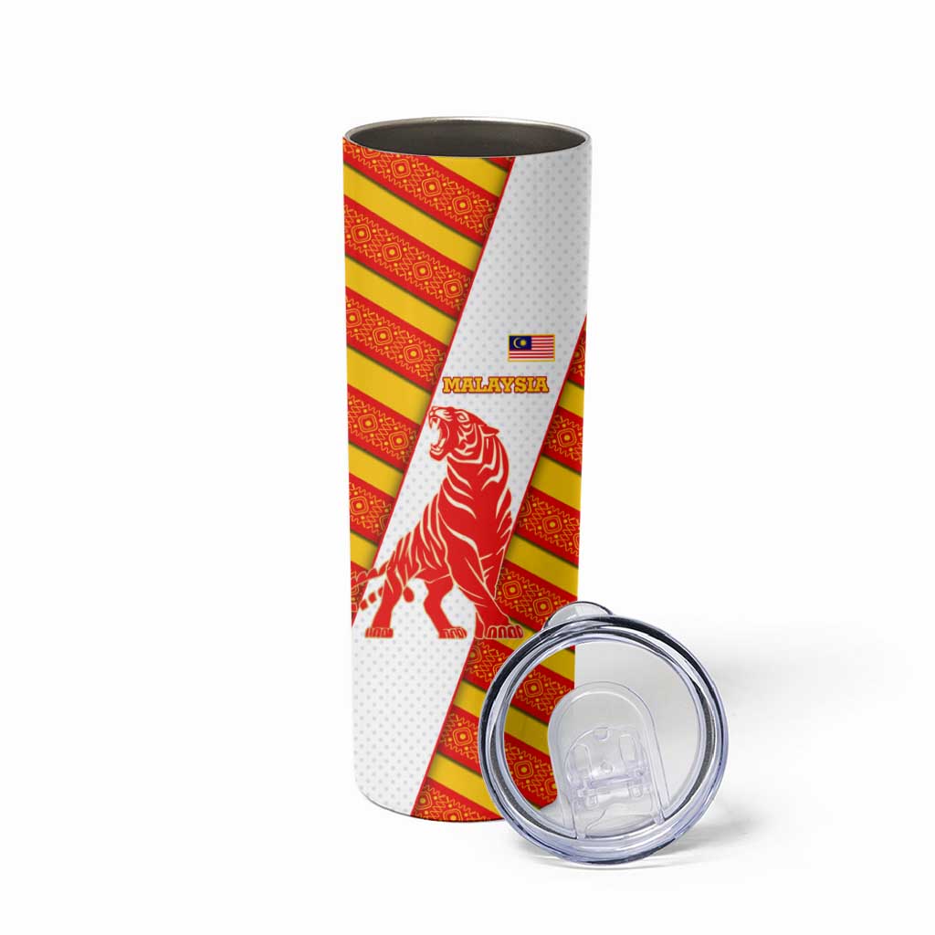 Malaysia National Crest Skinny Tumbler with Red Tiger and Traditional Batik Yellow White