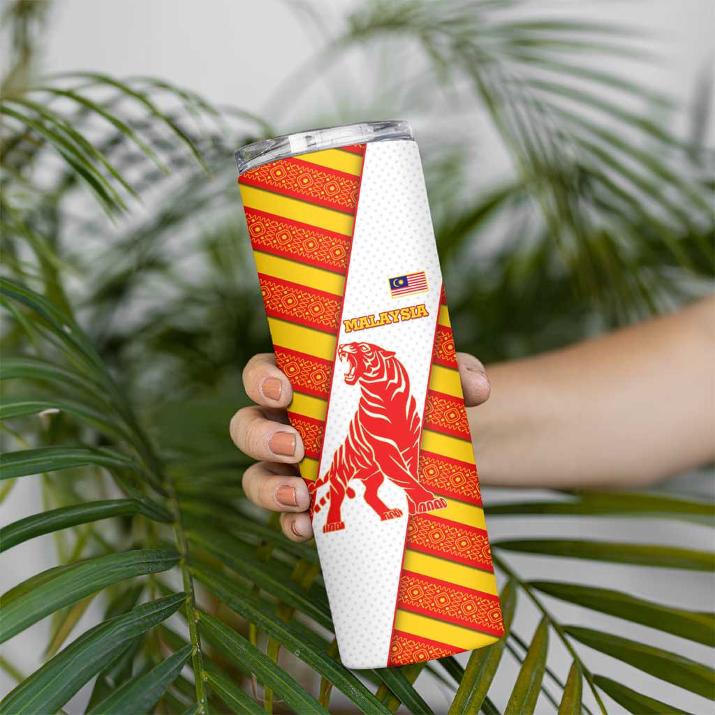 Malaysia National Crest Skinny Tumbler with Red Tiger and Traditional Batik Yellow White