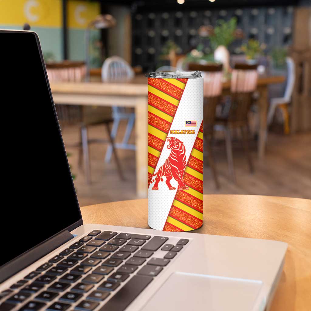 Malaysia National Crest Skinny Tumbler with Red Tiger and Traditional Batik Yellow White