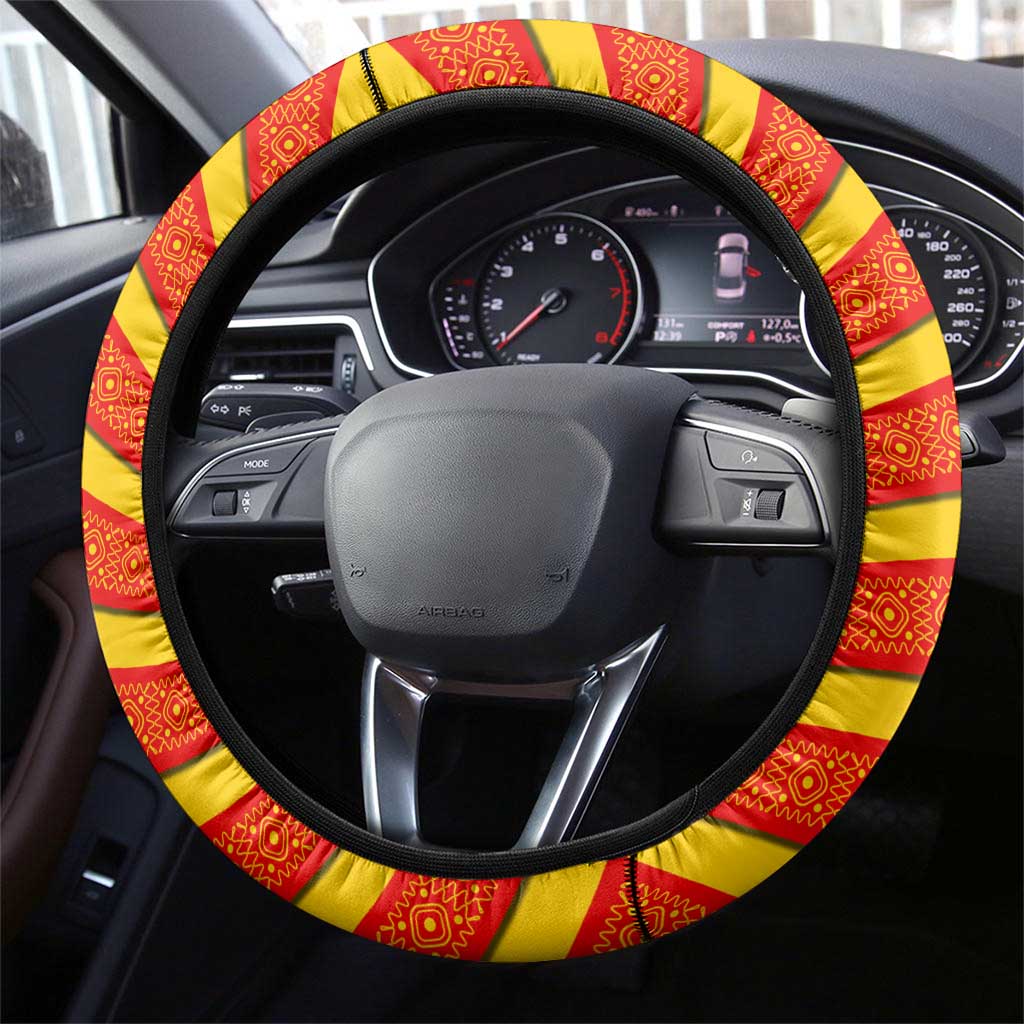 Malaysia National Crest Steering Wheel Cover with Red Tiger and Traditional Batik Yellow White