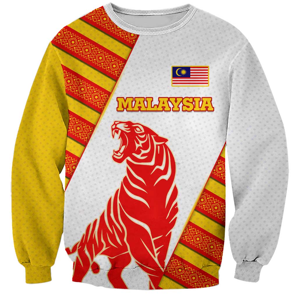 Malaysia National Crest Sweatshirt with Red Tiger and Traditional Batik Yellow White
