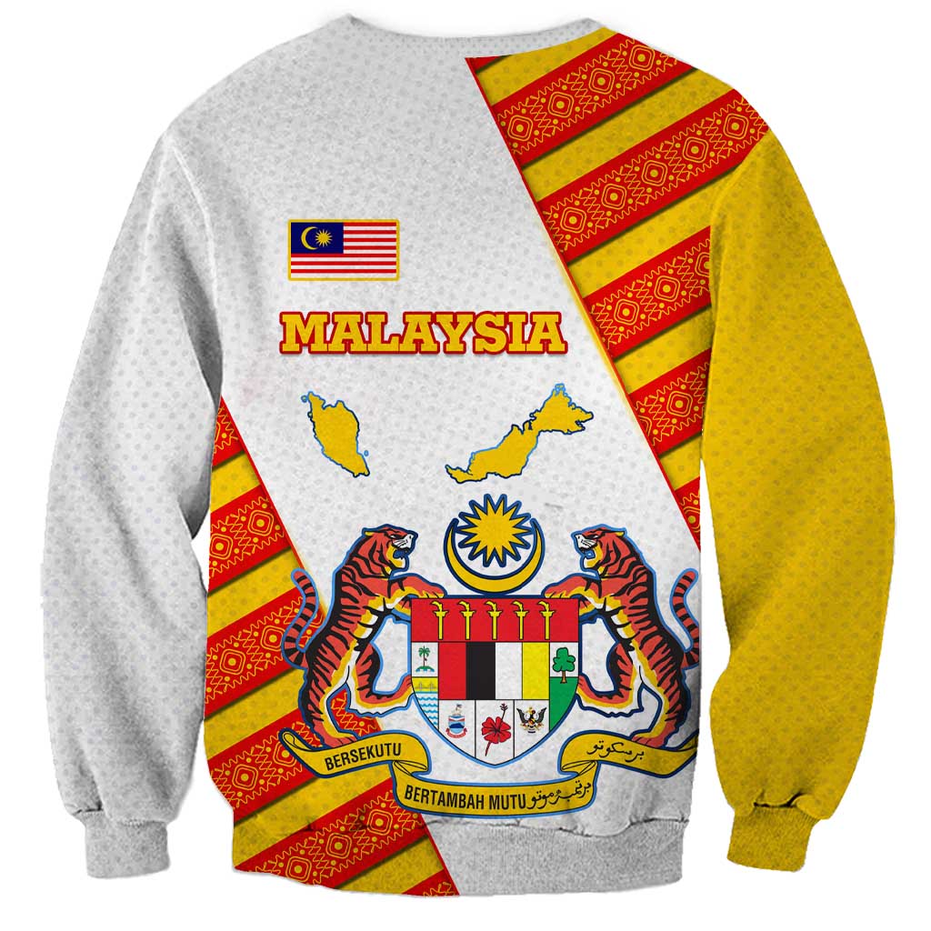 Malaysia National Crest Sweatshirt with Red Tiger and Traditional Batik Yellow White