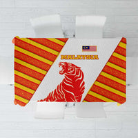 Malaysia National Crest Tablecloth with Red Tiger and Traditional Batik Yellow White