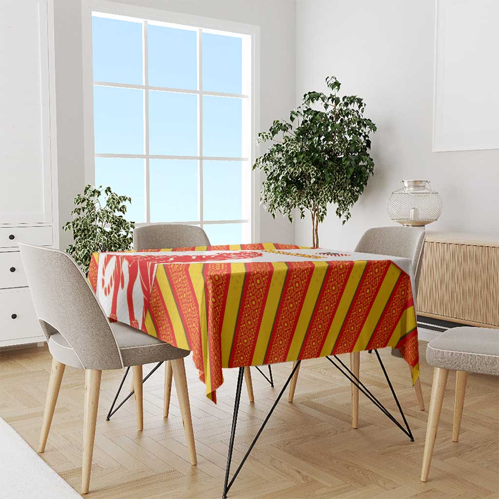 Malaysia National Crest Tablecloth with Red Tiger and Traditional Batik Yellow White
