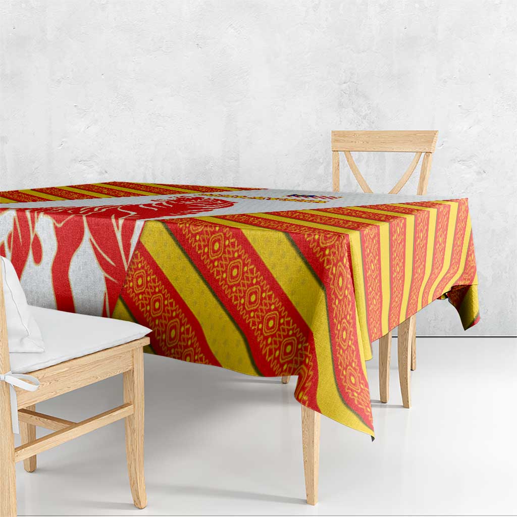 Malaysia National Crest Tablecloth with Red Tiger and Traditional Batik Yellow White