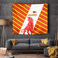 Malaysia National Crest Tapestry with Red Tiger and Traditional Batik Yellow White
