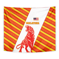 Malaysia National Crest Tapestry with Red Tiger and Traditional Batik Yellow White