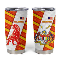 Malaysia National Crest Tumbler Cup with Red Tiger and Traditional Batik Yellow White