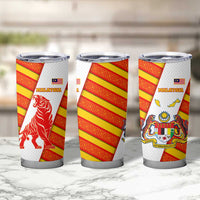 Malaysia National Crest Tumbler Cup with Red Tiger and Traditional Batik Yellow White