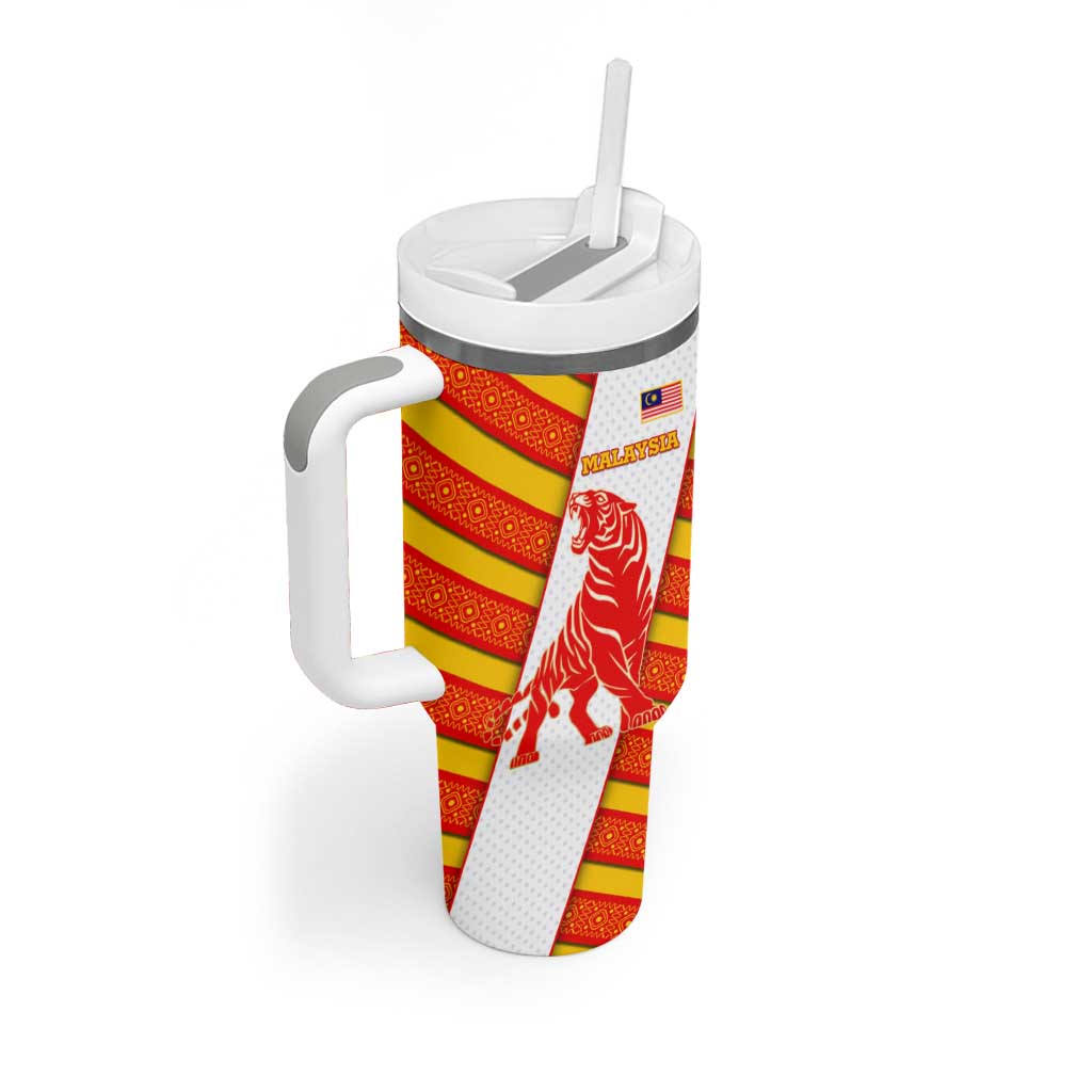 Malaysia National Crest Tumbler With Handle with Red Tiger and Traditional Batik Yellow White