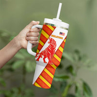 Malaysia National Crest Tumbler With Handle with Red Tiger and Traditional Batik Yellow White