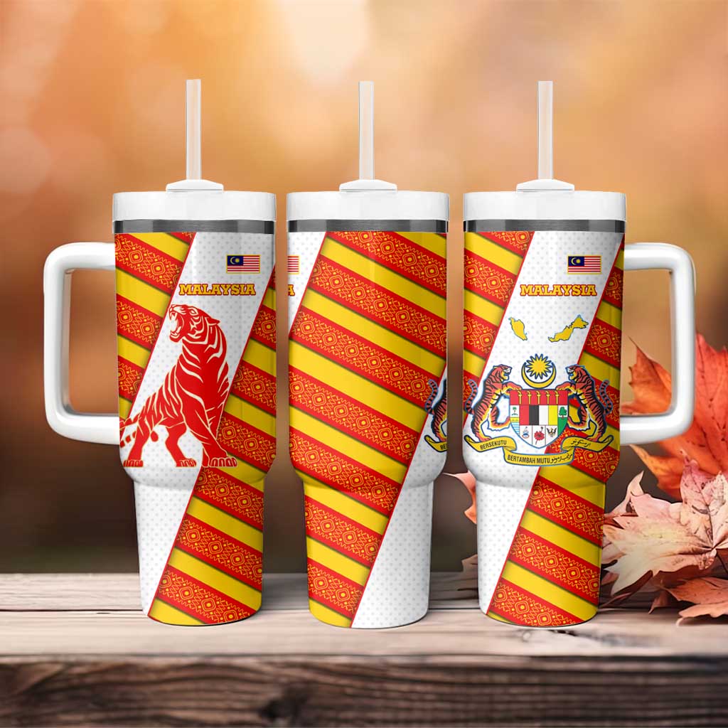 Malaysia National Crest Tumbler With Handle with Red Tiger and Traditional Batik Yellow White