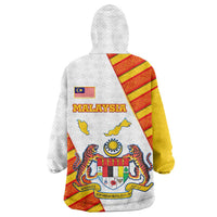 Malaysia National Crest Wearable Blanket Hoodie with Red Tiger and Traditional Batik Yellow White