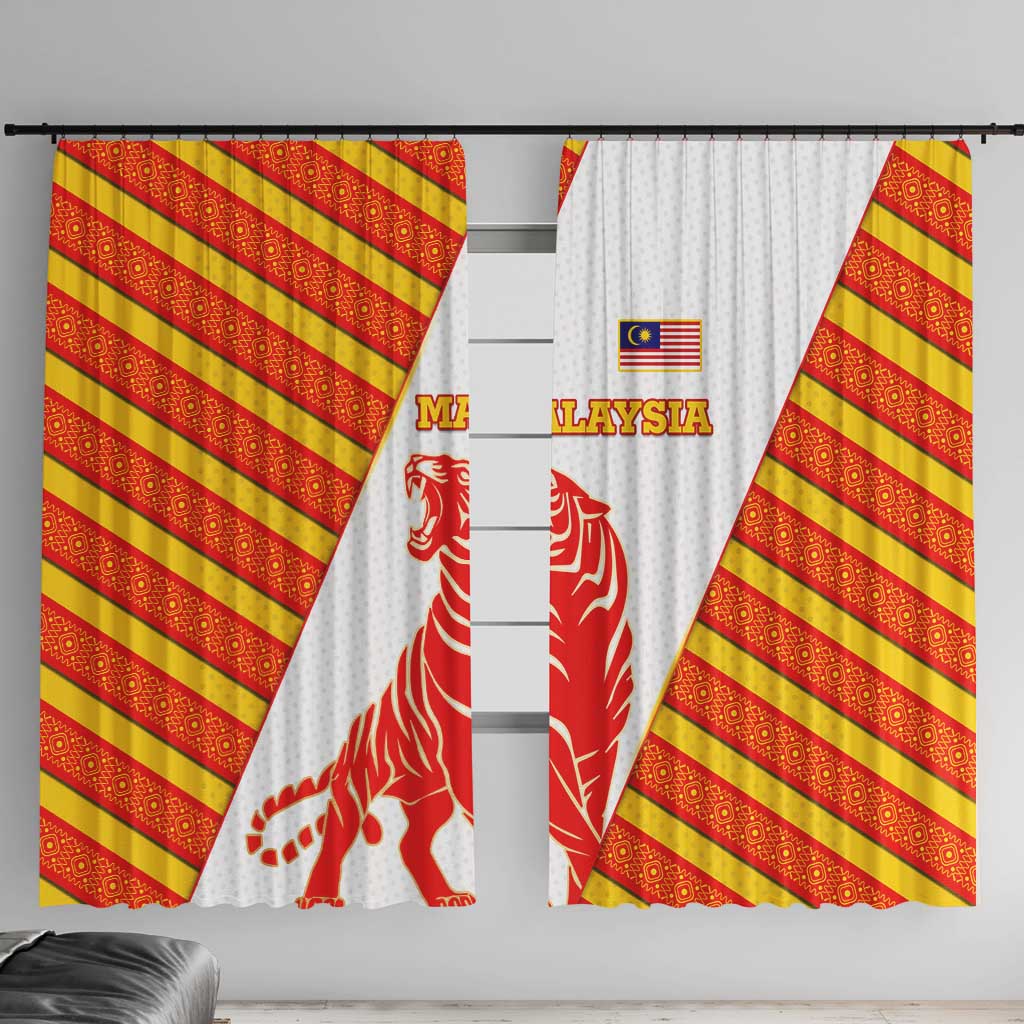 Malaysia National Crest Window Curtain with Red Tiger and Traditional Batik Yellow White
