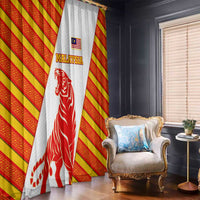 Malaysia National Crest Window Curtain with Red Tiger and Traditional Batik Yellow White