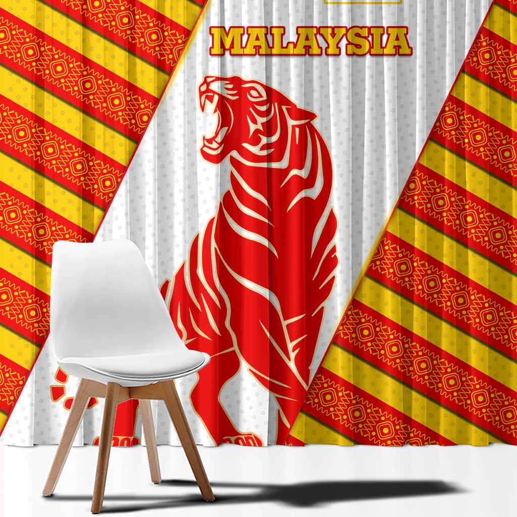 Malaysia National Crest Window Curtain with Red Tiger and Traditional Batik Yellow White