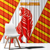 Malaysia National Crest Window Curtain with Red Tiger and Traditional Batik Yellow White