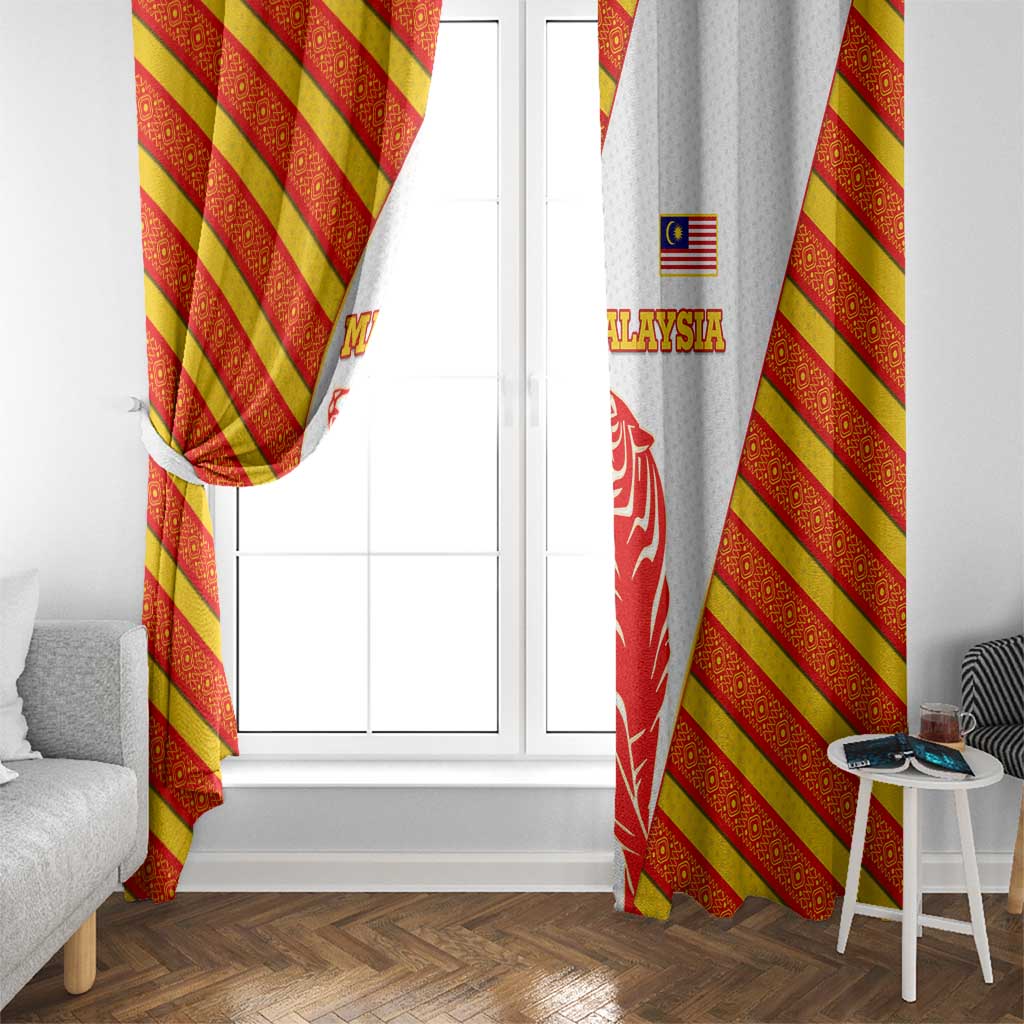 Malaysia National Crest Window Curtain with Red Tiger and Traditional Batik Yellow White