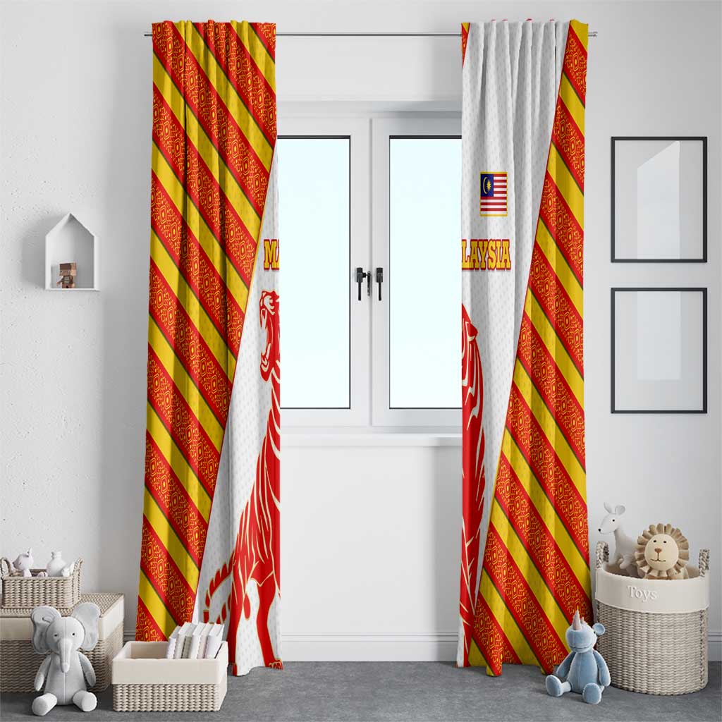 Malaysia National Crest Window Curtain with Red Tiger and Traditional Batik Yellow White