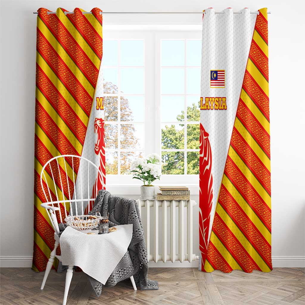 Malaysia National Crest Window Curtain with Red Tiger and Traditional Batik Yellow White