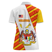 Malaysia National Crest Women Polo Shirt with Red Tiger and Traditional Batik Yellow White