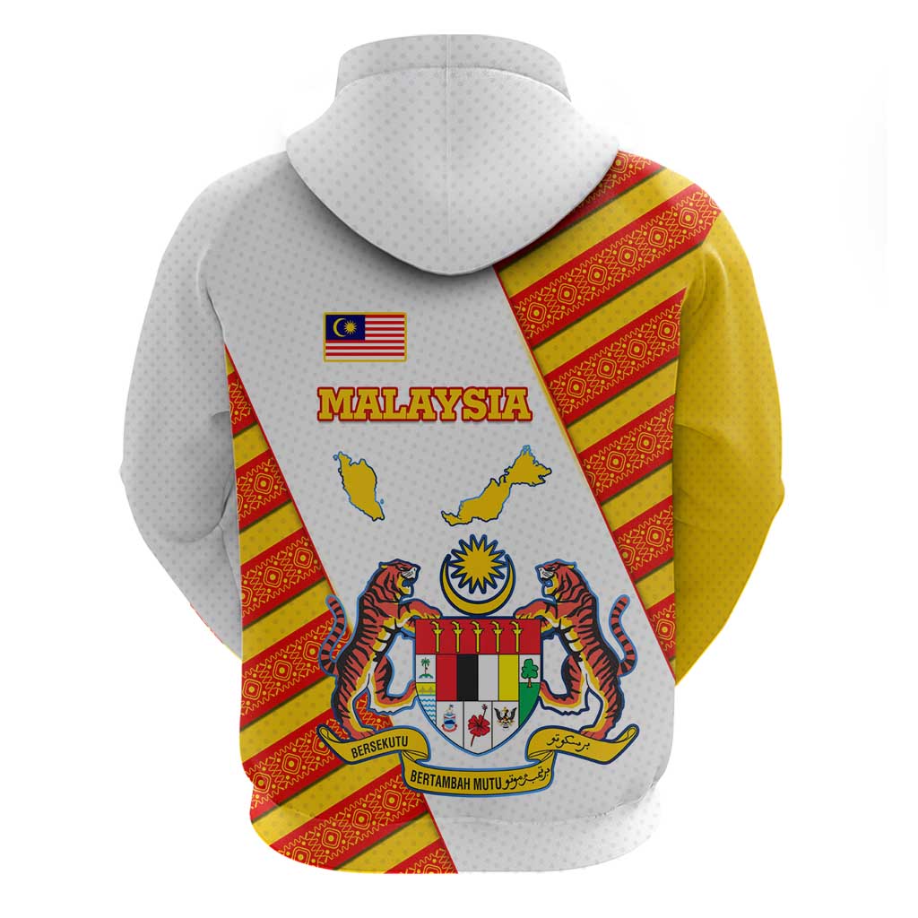 Malaysia National Crest Zip Hoodie with Red Tiger and Traditional Batik Yellow White
