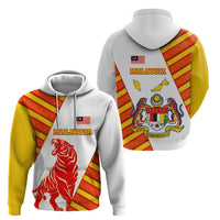 Malaysia National Crest Zip Hoodie with Red Tiger and Traditional Batik Yellow White