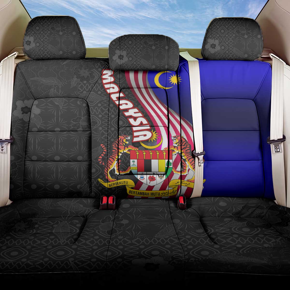 Malaysia Coat of Arms Back Car Seat Cover with National Flag and Black Batik Pattern