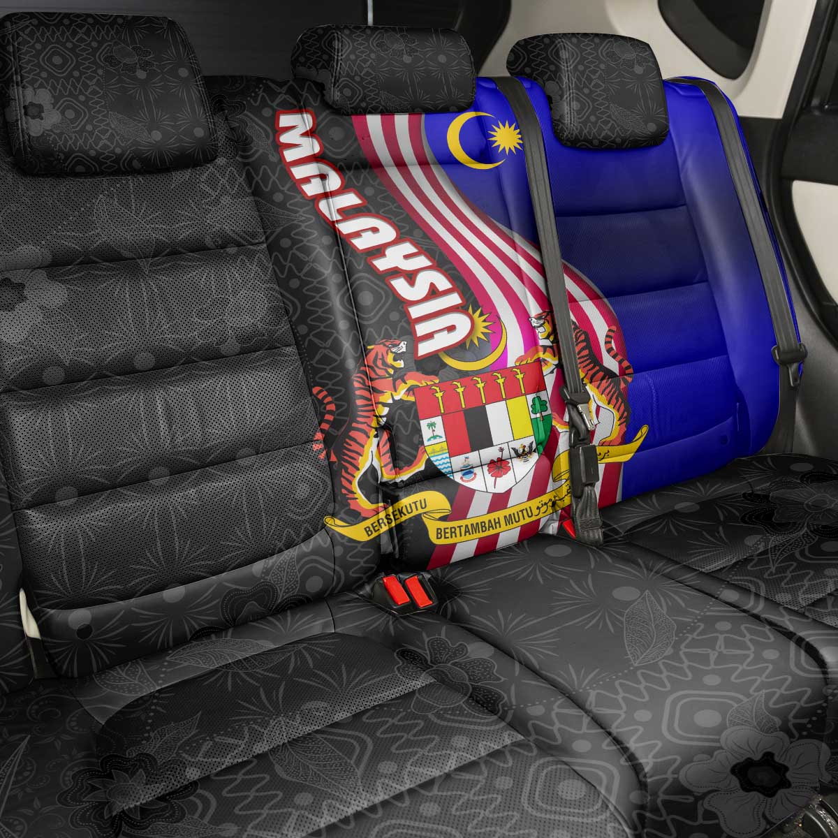 Malaysia Coat of Arms Back Car Seat Cover with National Flag and Black Batik Pattern